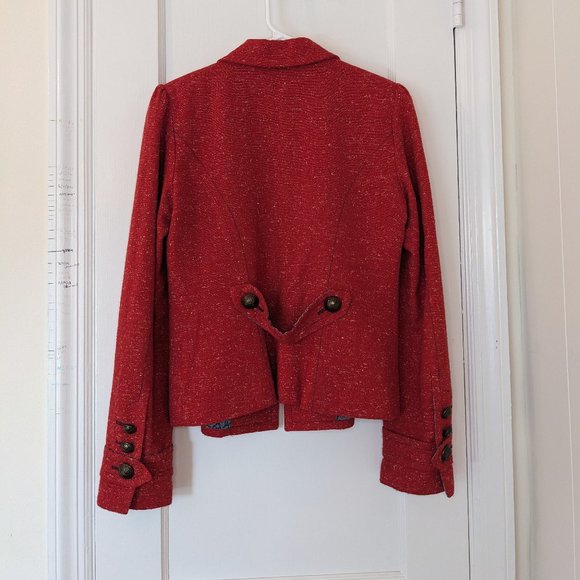 Petro Zillia Vintage Y2K Wool Blend Nubby Woven Wide Lapel Blazer in Faded Red - Picture 9 of 15